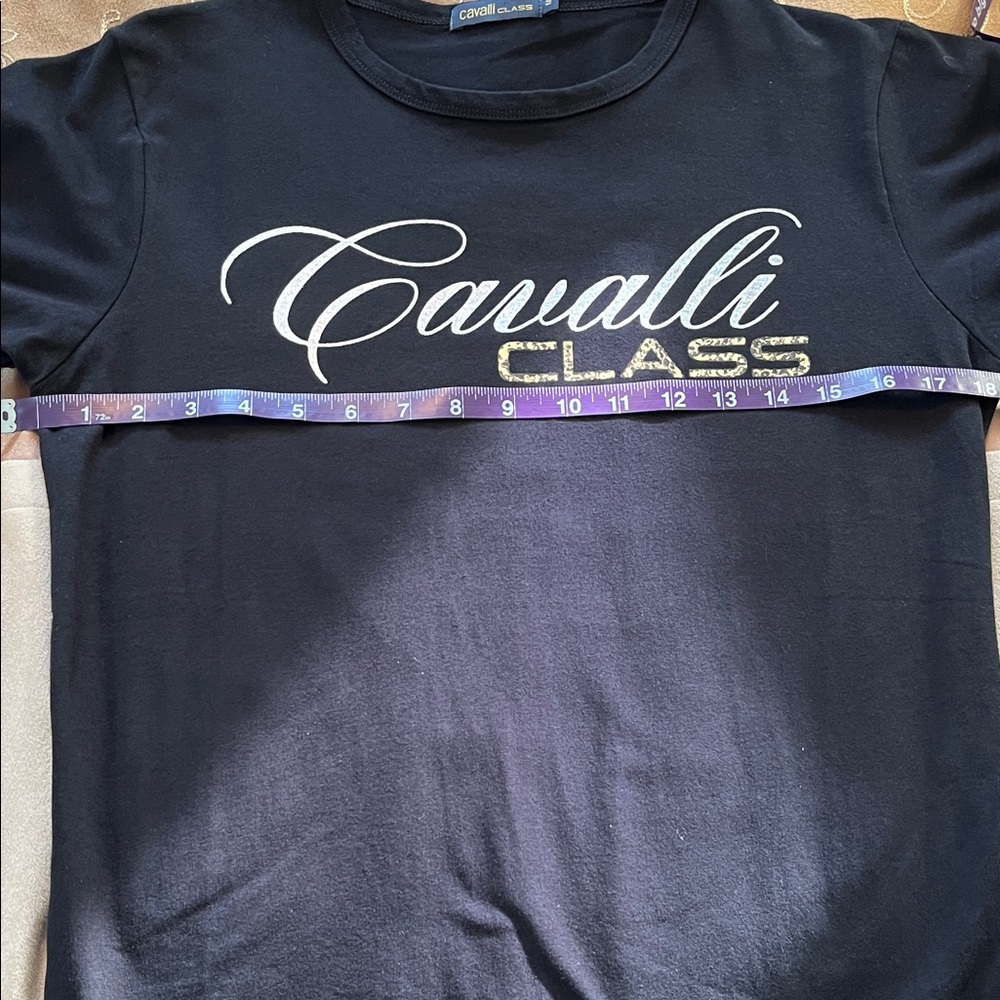 Roberto Cavalli Logo Black T-Shirt Women's M NWOT Italian Designer Cotton Tee - Picture 6 of 12